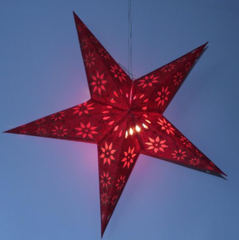 GULDASTA Batik rot - faltbarer Leuchtstern, Weihnachtsstern aus Papier mit 5 Zacken, 60 cm